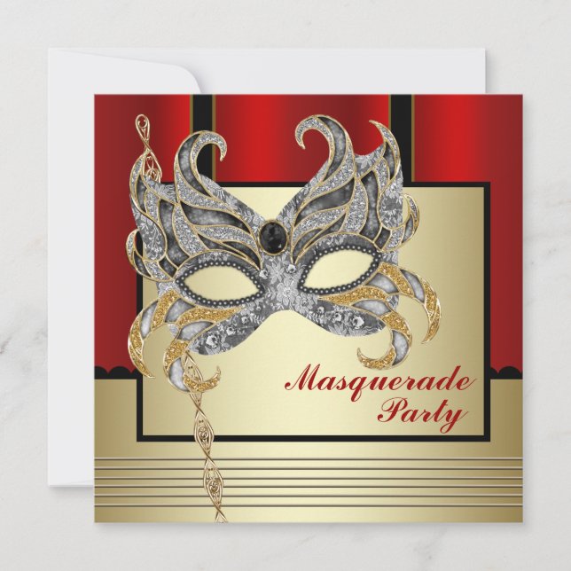 Invitation Black Gold Mask Rouge Black Masquerade Party (Devant)