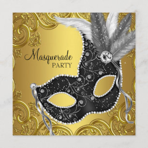 Invitation Black Gold Masquerade Party