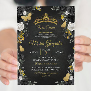 Invitation Black & Gold Mexicaine Charra Mis XV Anos Annivers
