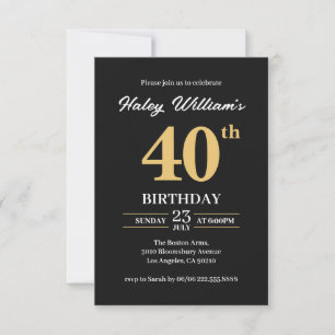 Invitation Black Gold Minimalist moderne Simple 40e anniversa