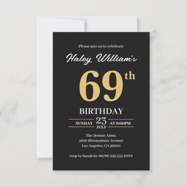 Invitation Black Gold Minimalist Moderne Simple 69e anniversa (Devant)