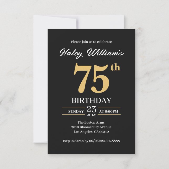 Invitation Black Gold Minimalist Moderne Simple 75e anniversa (Devant)