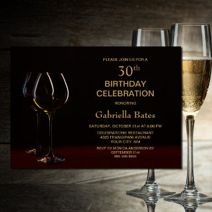 Invitation Black Gold moderne 30e Anniversaire Vin Glass Part