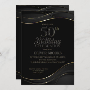Invitation Black Gold moderne 50e fête d'anniversaire