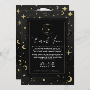 Invitation Black & Gold Moderne Lune Céleste Étoiles Merci