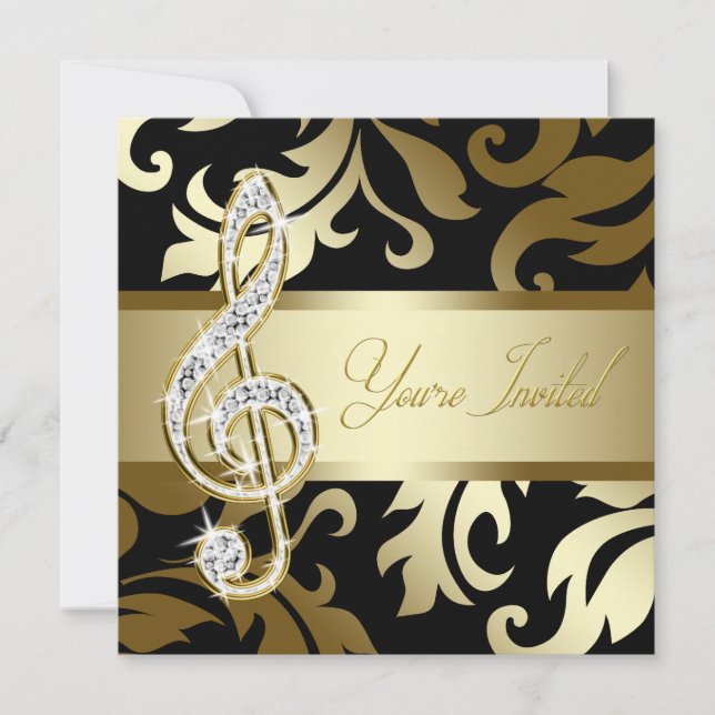 Invitation Black Gold Music Treble Clef événement musical (Devant)
