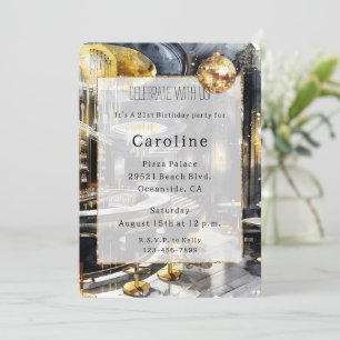 Invitation Black Gold Night Club Party Disco Ball Anniversair