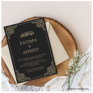 Invitation Black Gold Nikah Mariage musulman islamique