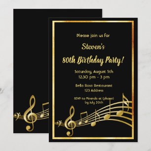 Invitation Black gold notes anniversaire