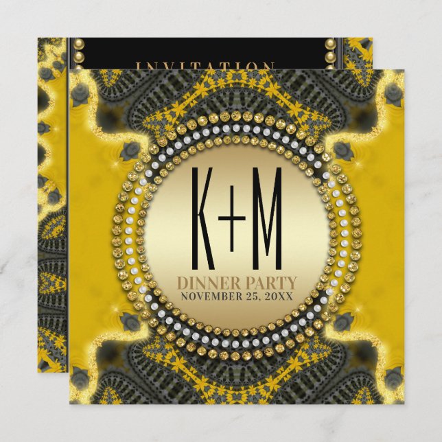 Invitation Black Gold Nouveau Dinner Party Special & Unique (Devant / Derrière)