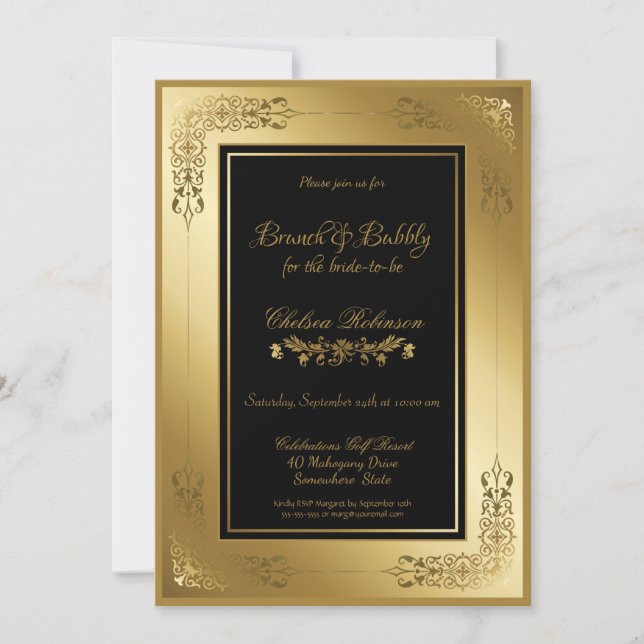 Invitation Black Gold Ornate dentelle Bordure Brunch et Bubbl (Devant)