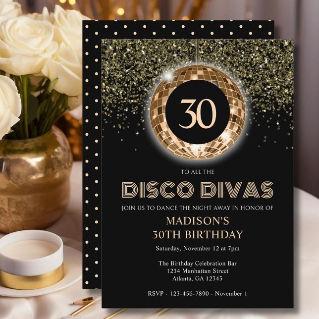 Invitation Black Gold Parties scintillant 30th Birthday Disco (Créateur téléchargé)