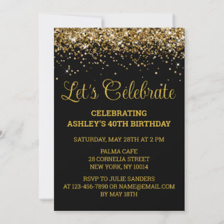 Invitation Black & Gold Parties scintillant 40e anniversaire 