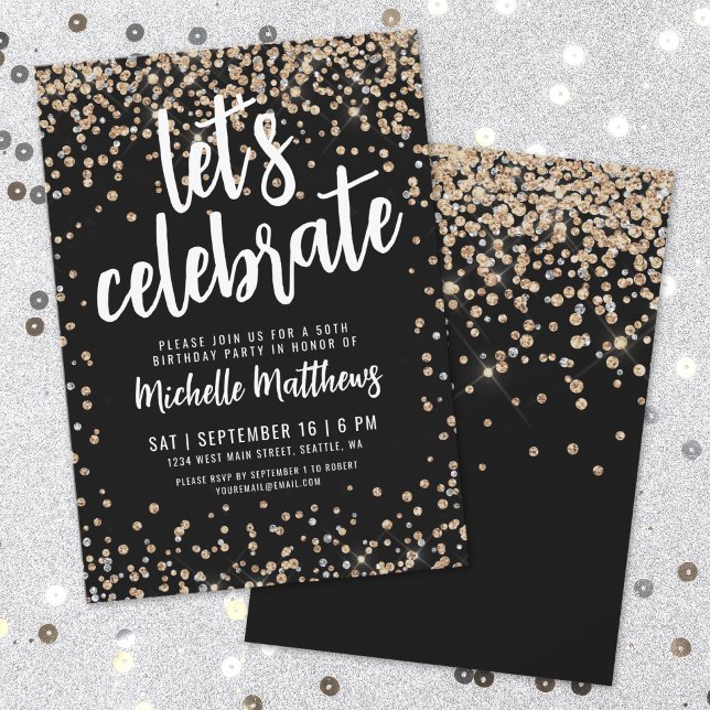 Invitation Black Gold Parties scintillant 50e anniversaire (Black Gold Glitter 50th Birthday Invitation)