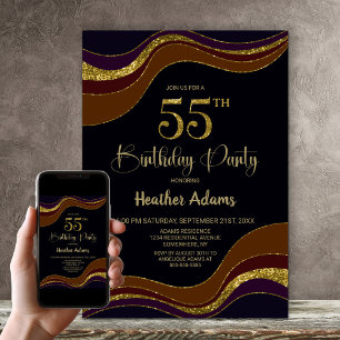 Invitation Black Gold Parties scintillant 55e anniversaire