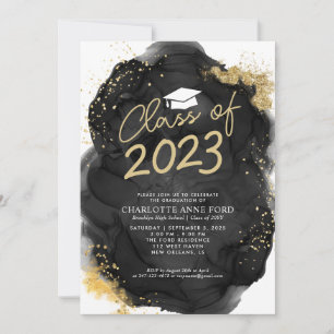 Invitation Black Gold Parties scintillant Alcool Ink Partie d