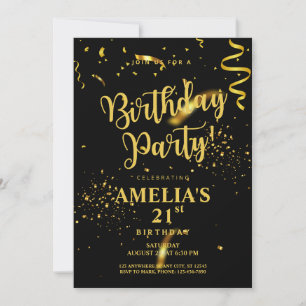 Invitation Black Gold Parties scintillant brillante Faisons l