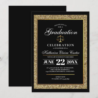 Invitation Black|Gold Parties scintillant Law School Graduati