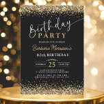 Invitation Black Gold Parties scintillant N'importe quel âge<br><div class="desc">Célébrez en style avec cette Parties scintillant Noir et Or N'importe quel âge Anniversaire Invitation! Avec un arrière - plan noir élégant aux accents de parties scintillant en faux or scintillants, cette invitation apporte tout le charme et le glamour à votre fête d'anniversaire. Que vous ayez 21, 30, 50 ans...</div>