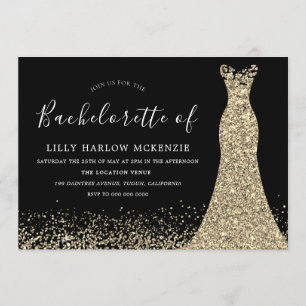 Invitation Black Gold Parties scintillant robe Bachelorette P