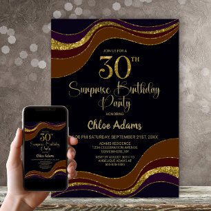 Invitation Black Gold Parties scintillant Surprise 30e fête d