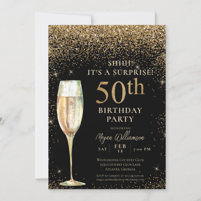 Invitation Black Gold Parties scintillant Surprise 50e fête d (Devant)