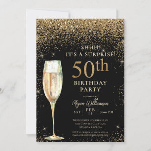 Invitation Black Gold Parties scintillant Surprise 50e fête d