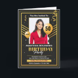 Invitation Black Gold Photo 50th Birthday Party Élégant<br><div class="desc">Joyeuse photo d'anniversaire or Black Elegant Party Invitation</div>