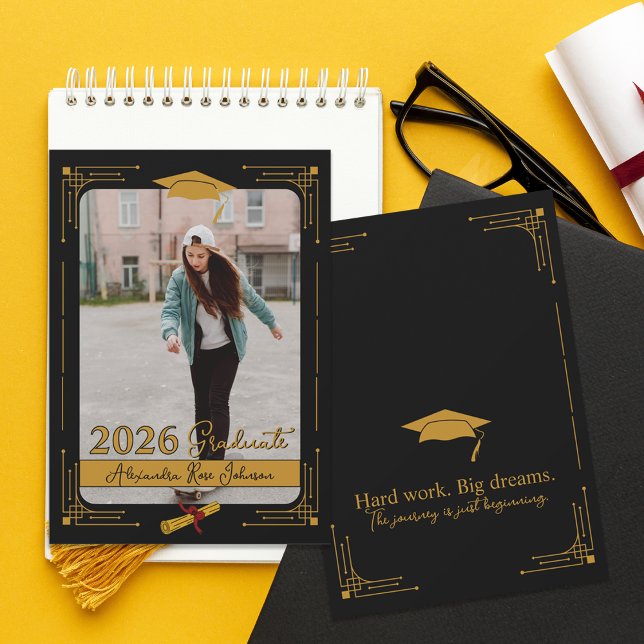 Invitation Black Gold Photo Class 2026 Graduate Announcement (Black Gold Photo Graduation Announcement Card | Class of 2026 High School Graduate Custom Name.)