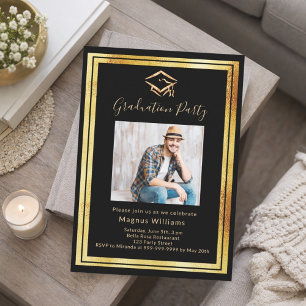 Invitation Black Gold photo Graduation Party
