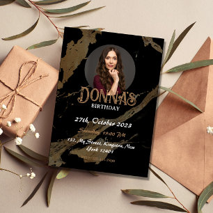 Invitation Black Gold Photographic Anniversaire Fête Invitati
