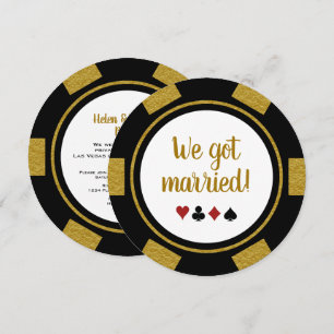 Invitation Black Gold Poker Chip Mariage Elopement Annonce