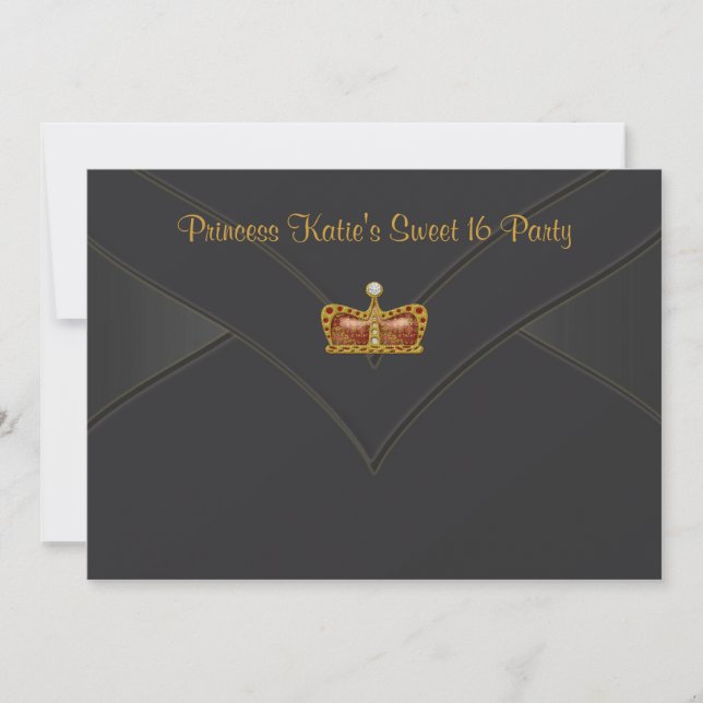 Invitation Black Gold Princess Crown Sweet 16 Party (Devant)