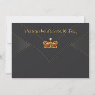Invitation Black Gold Princess Crown Sweet 16 Party