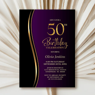 Invitation Black Gold Purple 50e fête d'anniversaire