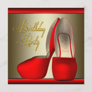 Invitation Black Gold Red High Heel Chaussures Anniversaire