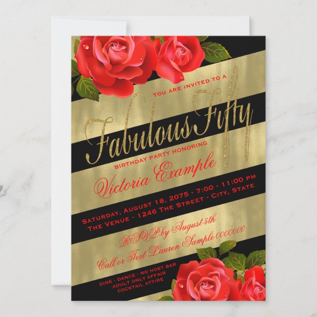 Invitation Black Gold Red Rose 50e anniversaire (Devant)