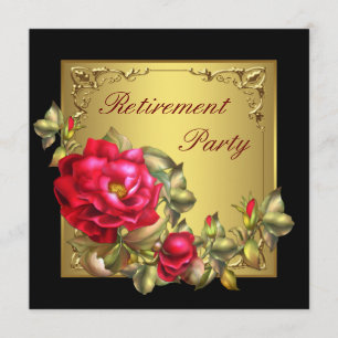 Invitation Black Gold Red Rose Parti de la retraite des femme