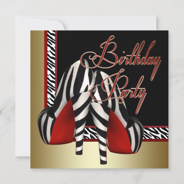 Invitation Black Gold Red Zebra High Heures Anniversaire (Devant)
