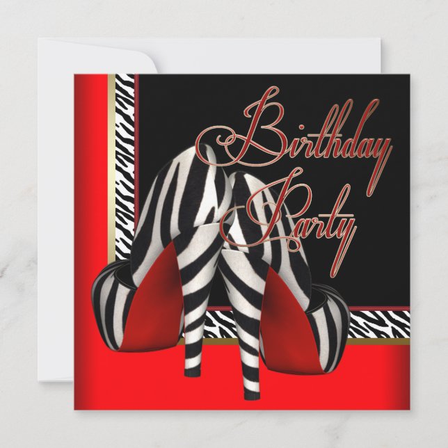 Invitation Black Gold Red Zebra High Heures Anniversaire (Devant)