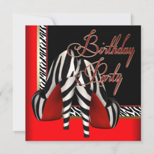 Invitation Black Gold Red Zebra High Heures Anniversaire