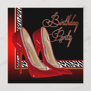 Invitation Black Gold Red Zebra High Heures Anniversaire