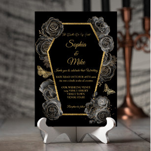 Invitation Black & Gold Rose café gothique élégant mariage