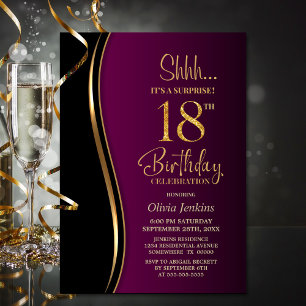 Invitation Black Gold Rose Surprise 18e anniversaire