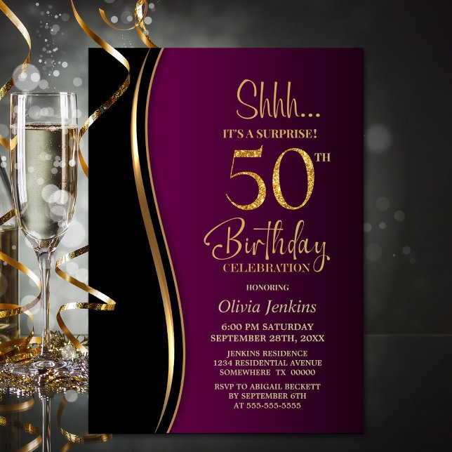 Invitation Black Gold Rose Surprise 50e anniversaire (Créateur téléchargé)