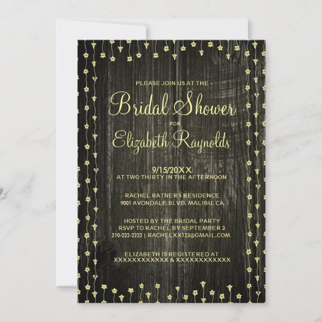 Invitation Black & Gold Rustic Pays Fêtes des mariées Invitat (Devant)