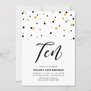 Invitation Black & Gold Simple 10ème Ado Anniversaire fêtes I
