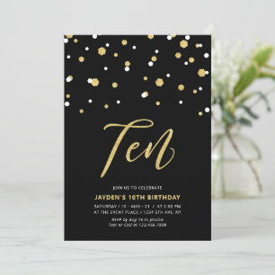 Invitation Black & Gold Simple 10ème Ado Anniversaire fêtes I