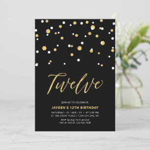 Invitation Black & Gold Simple 12e fête d'Ado