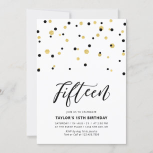 Invitation Black & Gold Simple 15ème fête d'anniversaire Ado